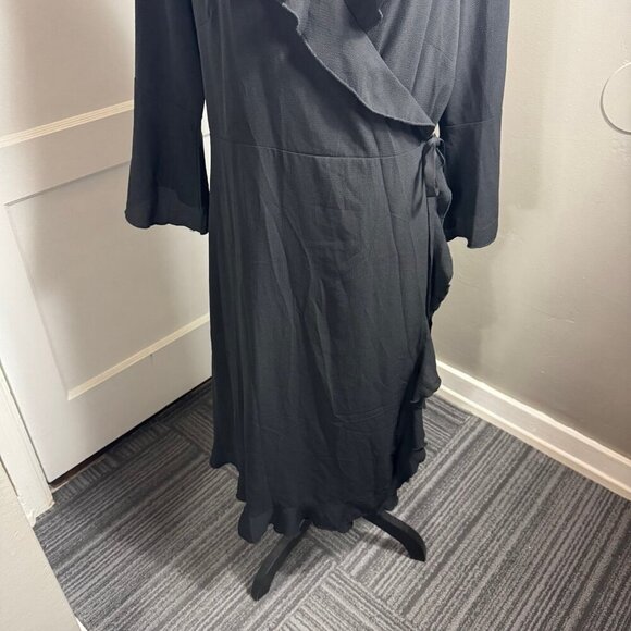 Outrageous Fortune Plus ruffle wrap dress with fluted sleeve in black - Picture 5 of 11